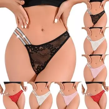 Женские кружевные трусики, сексуальные ажурные прозрачные тонкие бретельки и сексуальные стринги, инкрустированные бриллиантами L