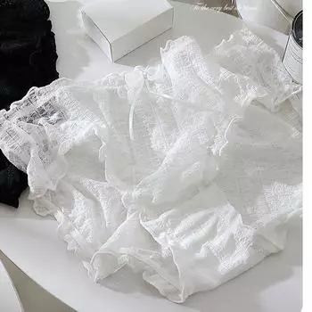 Женские кружевные трусики, сексуальные трусики-треугольники больших размеров, очаровательные банты с оборками по краю, чистый хлопок, промежность, дополнительный размер нижнего белья XL