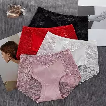 Женские кружевные трусики со средней посадкой больших размеров, трусы на животе с вырезом сзади и без отметок XXL