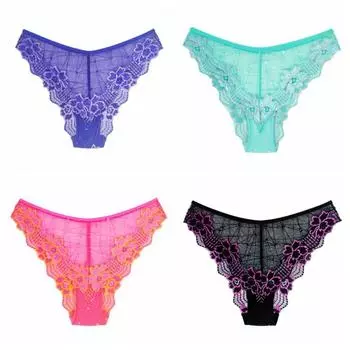 Женские кружевные трусики средней талии, сетчатые кружевные трусики с цветочным принтом, удобные для девочек