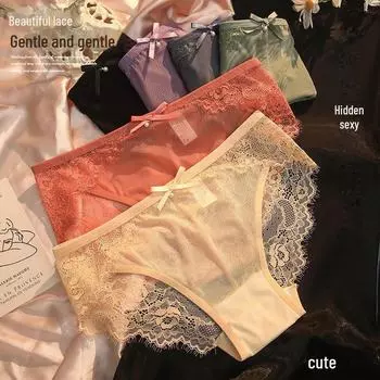 Женские кружевные трусики в стиле Tik Tok — тонкое сексуальное нижнее белье в японском стиле M (40-50 kg) синий/серый