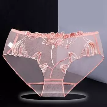Женские кружевные трусы с низкой посадкой и цветочной вышивкой, быстросохнущие ультратонкие прозрачные сексуальные трусы с тонким шитьем XL