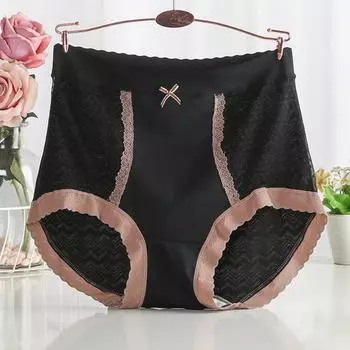 Женские кружевные трусы с высокой талией, однотонные, тонкие, с утягивающим эффектом, эластичные трусики чёрный
