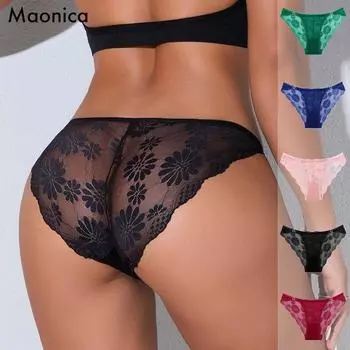 Женские кружевные трусы Сексуальные кружевные дышащие трусики Низкая посадка Полузакрытые ягодицы Женское нижнее белье Европейский размер XS
