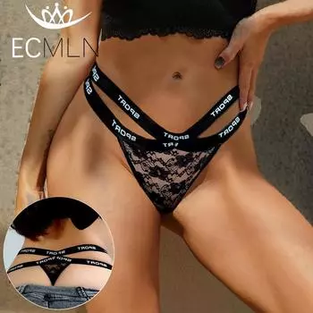 Женские кружевные трусы, сексуальные трусики с крестообразным ремнем и буквами, стринги с высоким разрезом, женские прозрачные трусики T, нижнее белье, трусики-шорты S чёрный