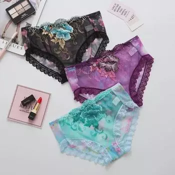 Женские кружевные вышитые хлопковые трусы - сексуальные, дышащие, больших размеров XL: 125-150 lbs фиолетовый