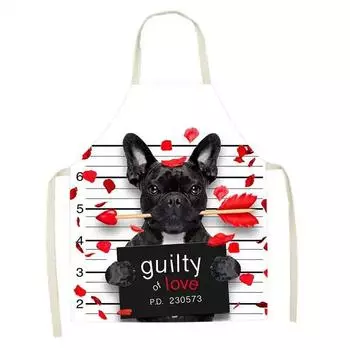Женские кухонные фартуки с милым рисунком собаки, устойчивые к пятнам льняные нагрудники без рукавов, аксессуары для домашней уборки дома 47x38cm