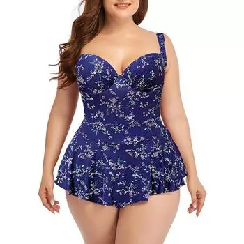 Женские купальники 2023, купальник больших размеров, сплошной цвет, пуш-ап, рюшами, подол, цельный купальник с открытой спиной, купальник для плавания L темно-синий