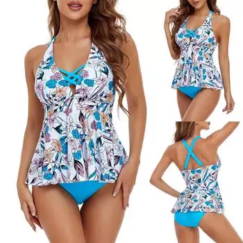 Женские купальники больших размеров, бикини с открытой спиной, сексуальный купальник с разрезом и принтом XXL синий