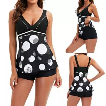 Женские купальники больших размеров с высокой талией, бикини с принтом и баской, купальник с разрезом XXL белый