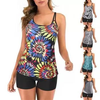 Женские купальники из двух частей, купальные майки с шортами, спортивные купальники XXL чёрный