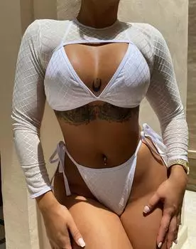 Женские купальники, однотонные бикини с завязками на шее, сексуальные стринги, бразильская пляжная одежда, купальные костюмы S белый