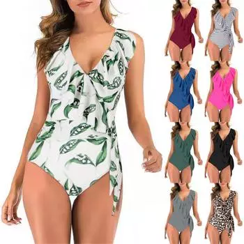 Женские купальники с рюшами и V-образным вырезом, завязка на животе, купальный костюм для похудения M армия зеленый