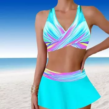 Женские купальники танкини 2-х частей купальник красочный конфетный принт отпуск купальные костюмы S синий