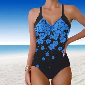 Женские купальники танкини 2-х частей купальник синие цветы принт купальные костюмы S зелёный