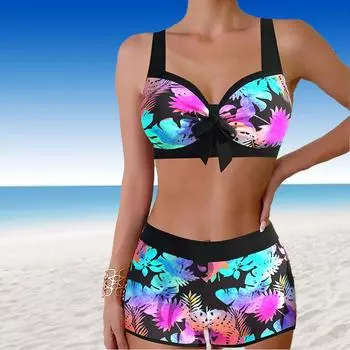 Женские купальники танкини 2-х частей купальник фиолетовый блестящий светлый принт отпуск купальные костюмы S розовый