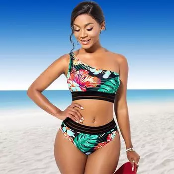Женские купальники танкини 2-х частей купальник зеленый и яркий цветочный принт купальные костюмы для отпуска S зелёный