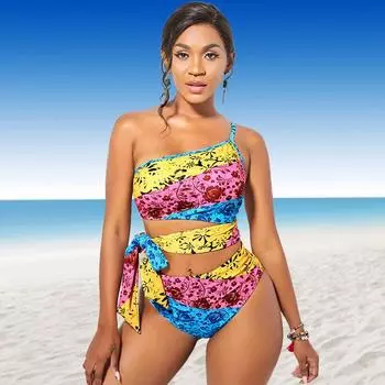 Женские купальники танкини 2-х частей купальник красочные линии следы принт отпуск купальные костюмы S синий