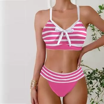 Женские купальники танкини, 2 предмета, купальник в полоску, купальные костюмы для отпуска S чёрный