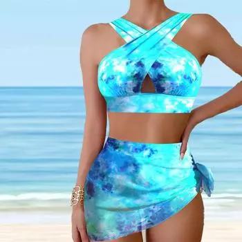 Женские купальники танкини, 2 предмета, купальник, купальный костюм для отпуска, окрашивание галстуком S белый