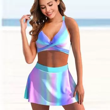 Женские купальники Танкини 2 шт. Купальник градиентный синий фиолетовый принт Отпускные купальные костюмы S фиолетовый