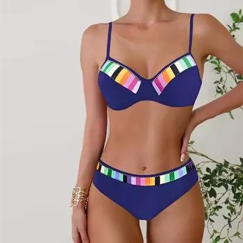 Женские купальники Танкини 2 шт. Купальник Синий Радужный принт Отпускные купальные костюмы S чёрный