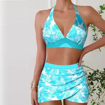 Женские купальники танкини, комплект из 2 предметов, купальник с листьями, купальные костюмы для отдыха S чёрный