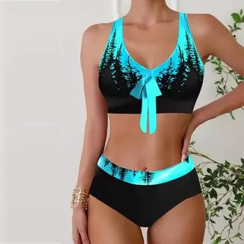 Женские купальники танкини, комплект из 2 предметов, купальник Midnight Forest для отдыха, купальные костюмы с бретелями для красивой спины S синий