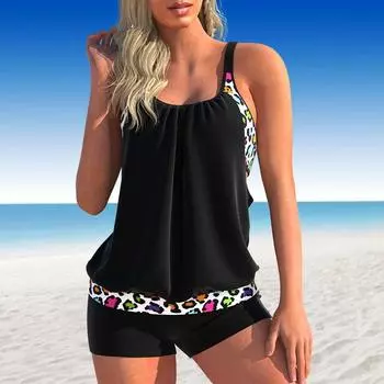 Женские купальники Танкини, купальник из 2 предметов, темно-синий, зернистый, в полоску, с принтом, купальные костюмы для отдыха M чёрный