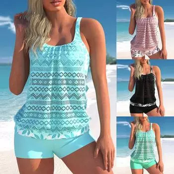 Женские купальники танкини, купальник из 2 предметов, сексуальное бикини с принтом, большая грудь, купальные костюмы с мягкой подкладкой и фруктами 5XL чёрный