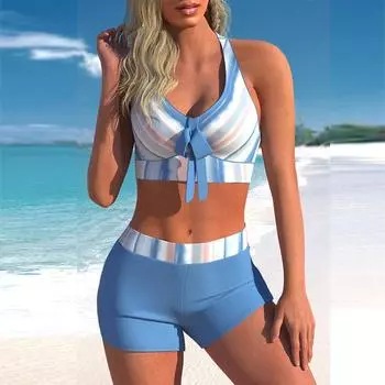 Женские купальники танкини, купальник из 2 предметов, розовые радужные полоски, пересекающийся принт, отпускные купальные костюмы S коричневый