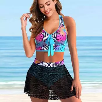 Женские купальники танкини, купальник из 2 предметов, синий крест, фиолетовый купальник-бретелька с принтом, купальные костюмы для отпуска S фиолетовый