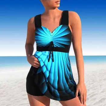 Женские купальники танкини, купальник из 2 предметов, градиентный синий ветряная мельница с принтом, купальные костюмы для отпуска S чёрный
