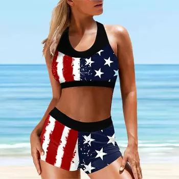 Женские купальники танкини, купальник из 2 предметов, оранжевый леопардовый принт, отпускные купальные костюмы S чёрный