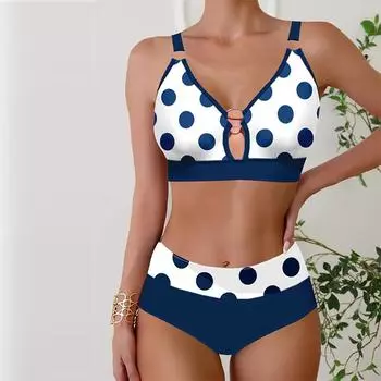 Женские купальники танкини, купальник из 2 предметов в горошек, купальные костюмы для отпуска S темно-синий