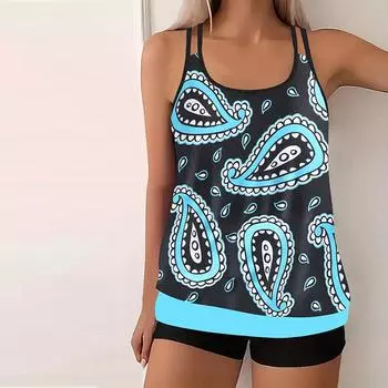 Женские купальники танкини, купальник из 2 предметов, синий парамеций, купальные костюмы для отпуска S белый