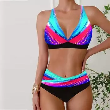 Женские купальники танкини, купальник из 2 предметов, цветные пятна, купальные костюмы для отпуска, купальник с подвесным вырезом S разноцветный