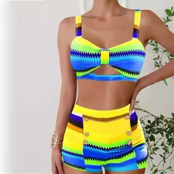 Женские купальники танкини, купальник из 2 предметов, разноцветные купальные костюмы для отпуска S синий