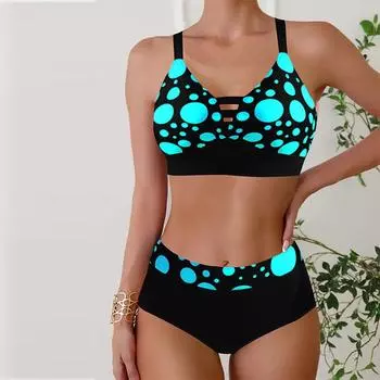 Женские купальники танкини, купальник из 2 предметов, синие пузыри, купальные костюмы для отпуска, бретельки для красивой спины S синий