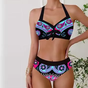 Женские купальники танкини, купальник из 2 предметов, розовый парамеций, отпускные купальные костюмы с бретелями для красивой спины S синий