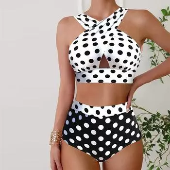 Женские купальники Танкини, купальник из 2 предметов, белый красивый горошек с принтом, отпускные купальные костюмы S белый