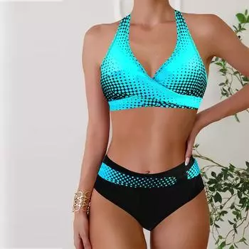 Женские купальники танкини, купальник из 2 предметов, синие точки, купальные костюмы для отдыха, бретельки для красивой спины S синий