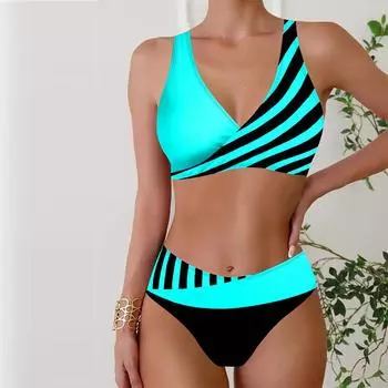 Женские купальники танкини, купальник из 2 предметов, двухцветные полоски, отпускные купальные костюмы, купальник с подвесным вырезом S белый