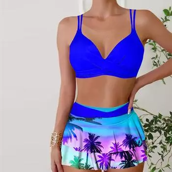 Женские купальники танкини, купальник из 2 предметов с градиентным принтом кокосовой пальмы, отпускные купальные костюмы S красный