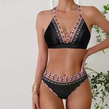 Женские купальники танкини, купальник из 2 предметов, черный цветочный принт, отпускные купальные костюмы S оранжевый