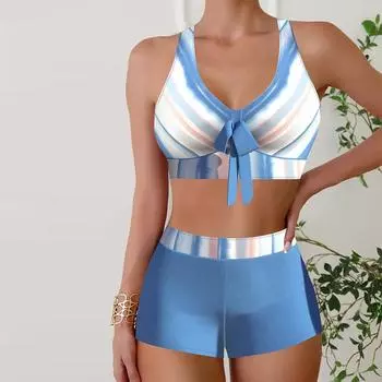 Женские купальники Танкини, купальник из 2 предметов, коричневый узор с принтом, купальные костюмы для отпуска S розовый