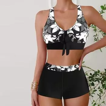 Женские купальники, танкини, купальник из 2 предметов, синие кленовые листья, отпускные купальные костюмы S оранжевый