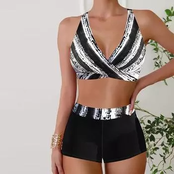 Женские купальники танкини, купальник из 2 предметов с принтом красных звезд, купальные костюмы для отпуска S розовый