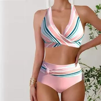 Женские купальники танкини, купальник из двух частей, двухцветные купальные костюмы для отпуска S розовый