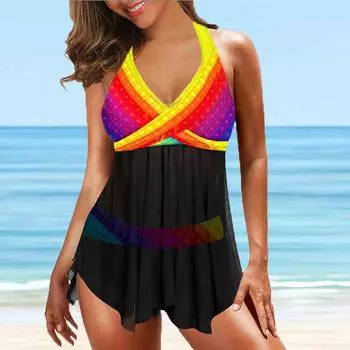 Женские купальники танкини, купальник из 2 предметов, DropSum Colors, купальный костюм для отпуска, купальник с подвесным вырезом S разноцветный